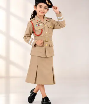 UAE Police Girl Officer Premium Costume Khaki for Kids with police uniform, skirt and black beret
