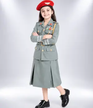 UAE Police Girl Officer Premium Costume for Kids with green police uniform and red beret