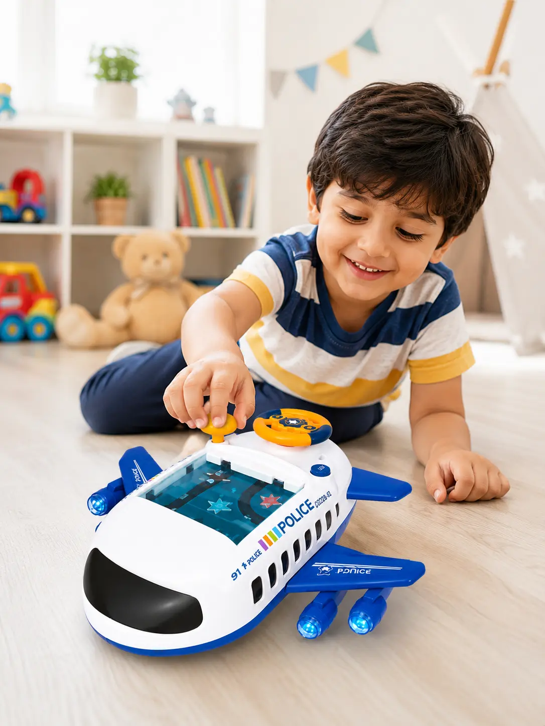 Steering Wheel Airplane Arcade Game – Large Blue Aircraft Racing Toy