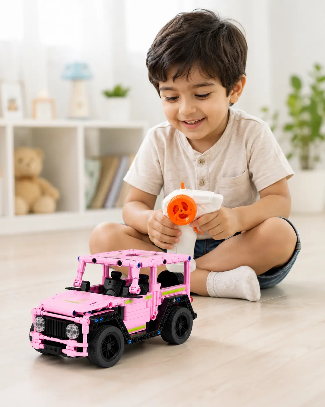 Pink Building Block Car Big G – 1:16 Scale 434-Piece Remote-Controlled Toy