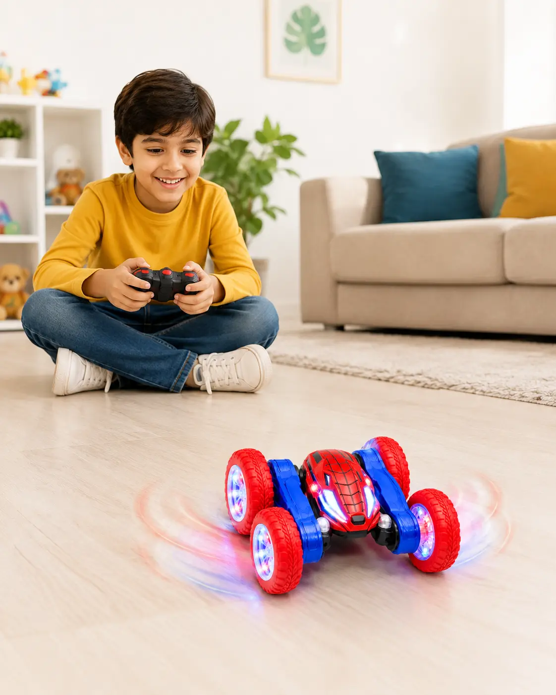 LED Letter Lights Stunt Car – 360° Rotating Remote Control Car